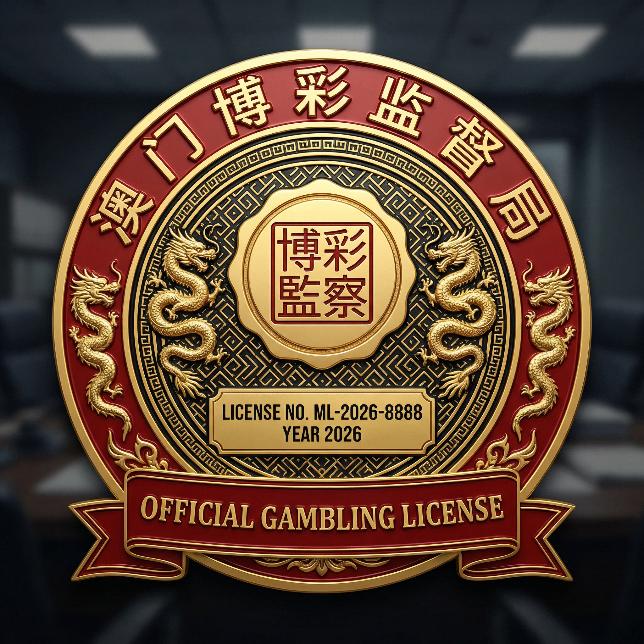 澳门博彩监督局官方牌照徽章 ML-2026-8888